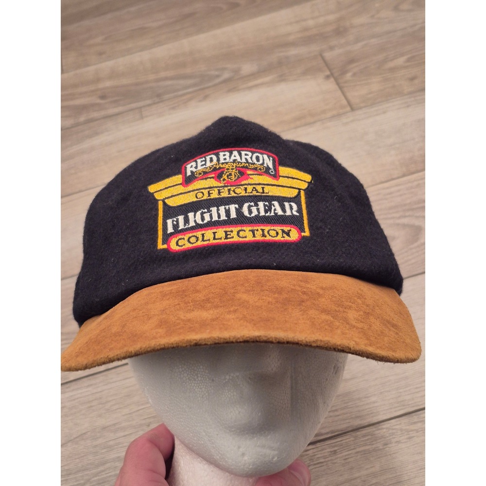 Red Baron Official Flight Gear Collection Hat Navy Blue Wool Tan Suede Brim‎ VTG